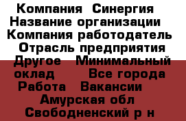 Компания «Синергия › Название организации ­ Компания-работодатель › Отрасль предприятия ­ Другое › Минимальный оклад ­ 1 - Все города Работа » Вакансии   . Амурская обл.,Свободненский р-н